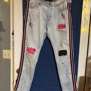 Men's Straight Jeans with Pink and Black Accents